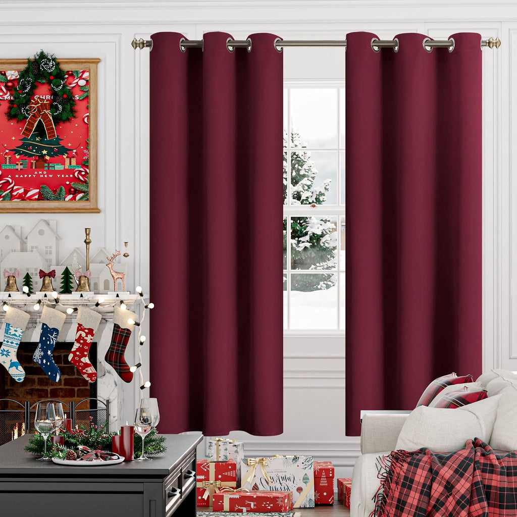 YoungsTex Burgundy Blackout Curtains 72 Inches Long for Bedroom 2 Panels - Thermal Insulated Drapes with Grommet Room Darkening Privacy Chr…