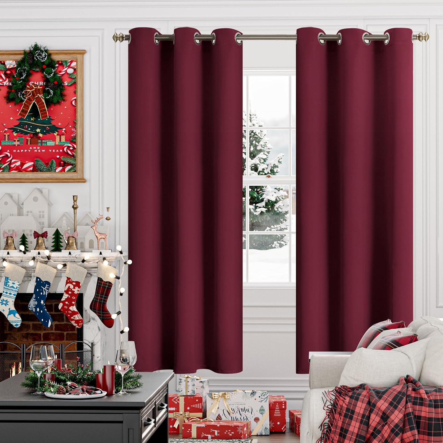 YoungsTex Burgundy Blackout Curtains 72 Inches Long for Bedroom 2 Panels - Thermal Insulated Drapes with Grommet Room Darkening Privacy Chr…