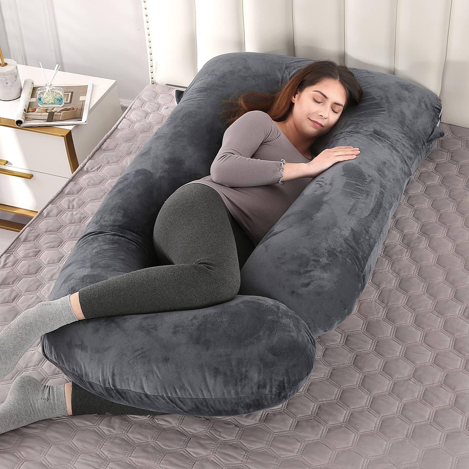 U-Shaped Full Body Pregnancy Pillow for Sleeping – 57" Maternity Pillow with Removable Cover, Support for Back, Legs, Belly & Hips…