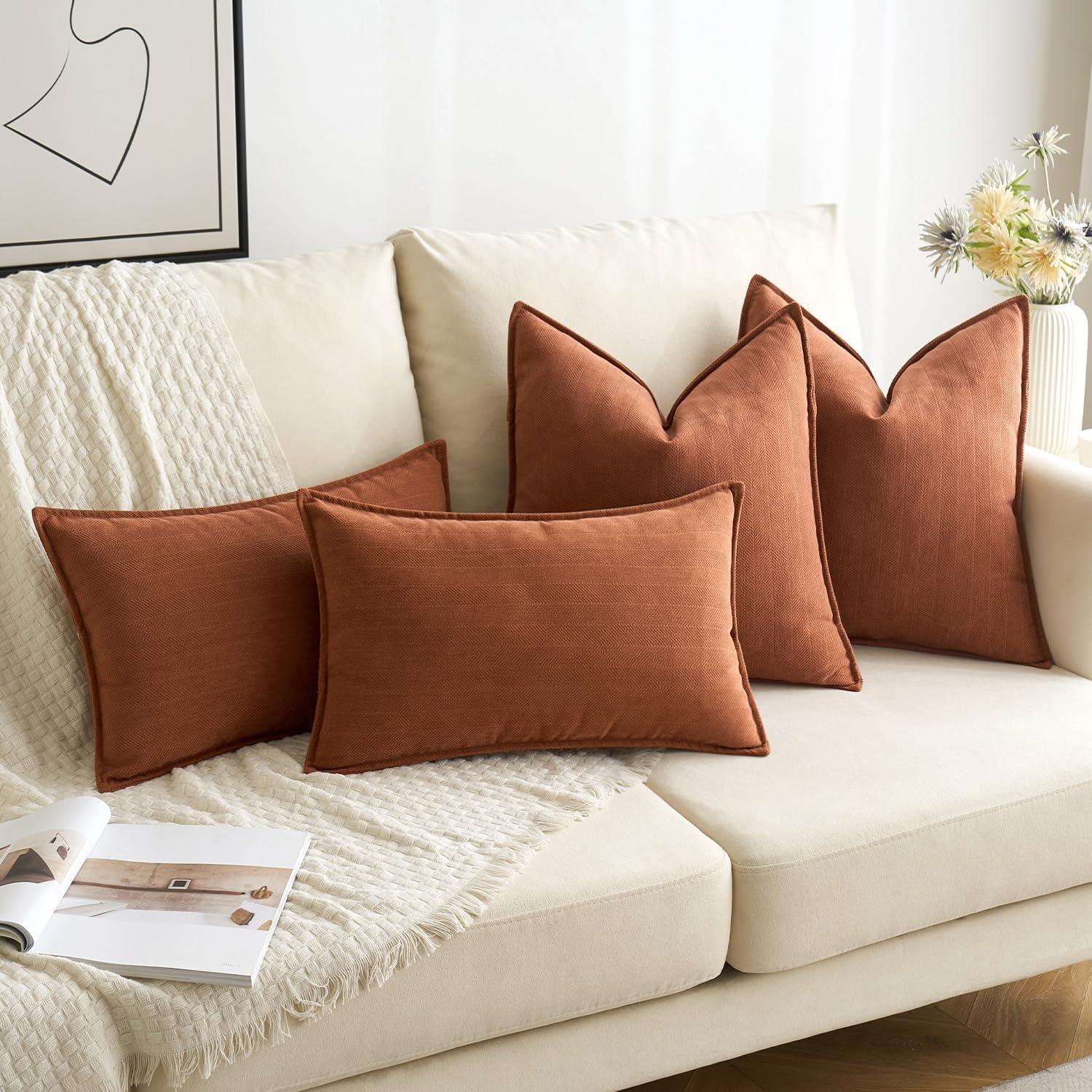 MIULEE Pack of 2 Burnt Orange Decorative Pillow Covers 16x16 Inch Soft Chenille Luxurious Couch Throw Pillows Farmhouse Cushion Covers…