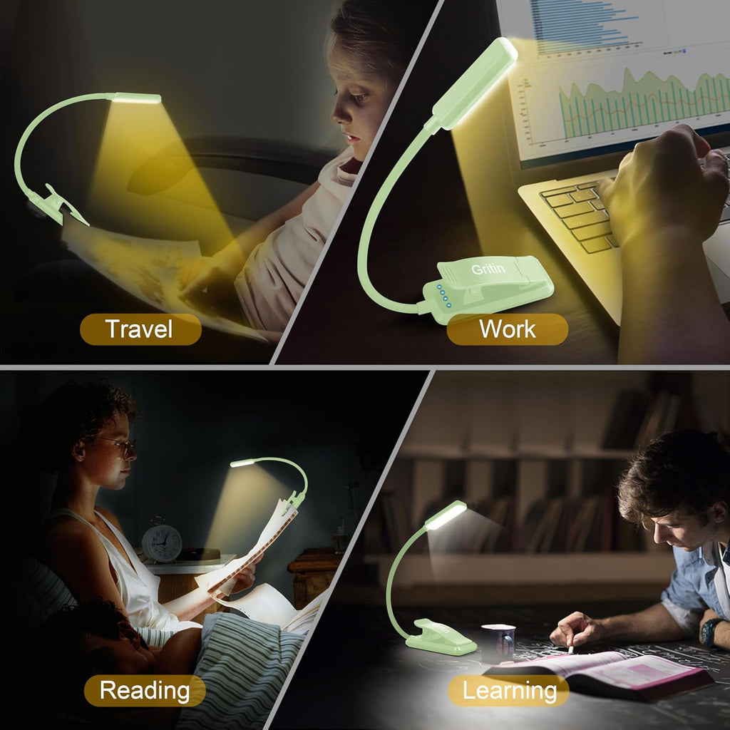 Gritin 9 LED Rechargeable Book Light for Reading in Bed - Eye Caring 3 Color Temperatures, Stepless Dimming Brightness,80 Hrs Runtime…