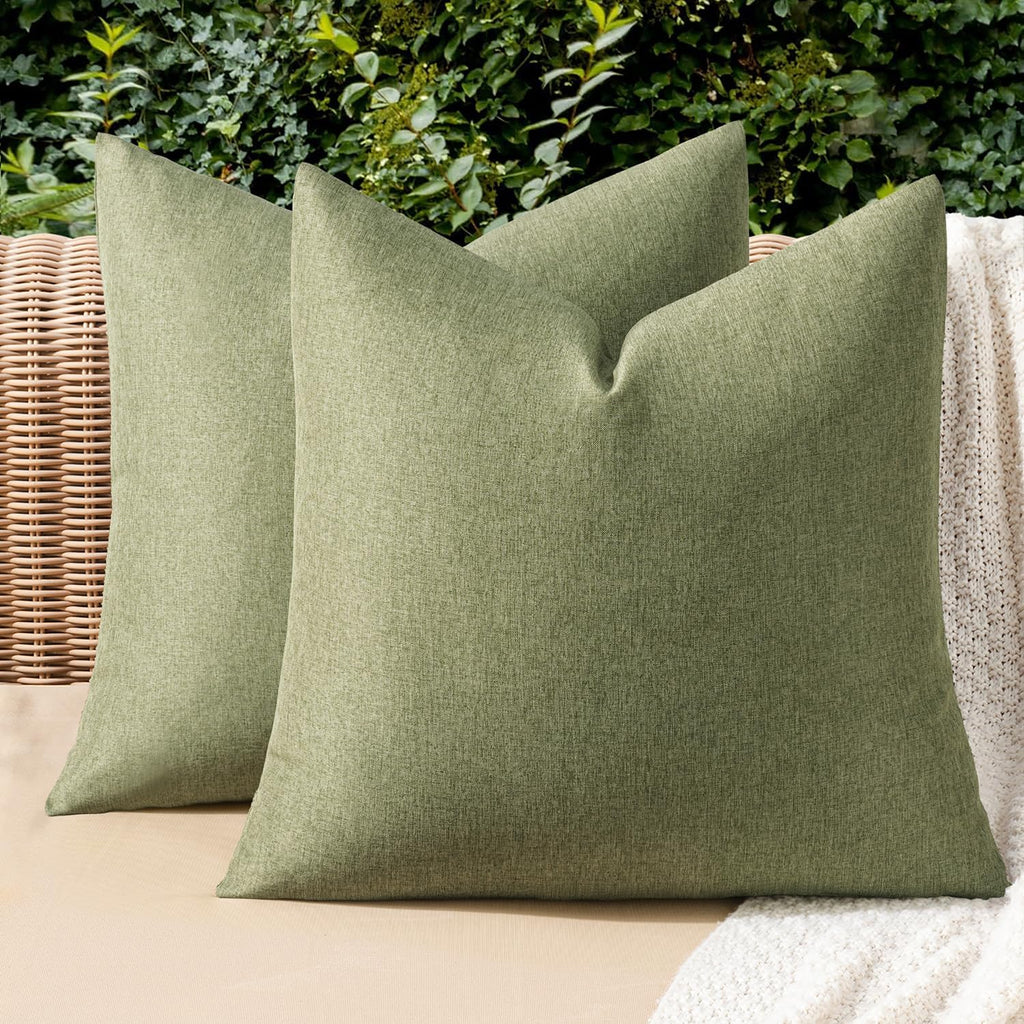 Miulee Pack of 2 Decorative Outdoor Solid Waterproof Throw Pillow Covers Faux Linen Garden Farmhouse Cushion Cases for Patio Tent Balcony C…