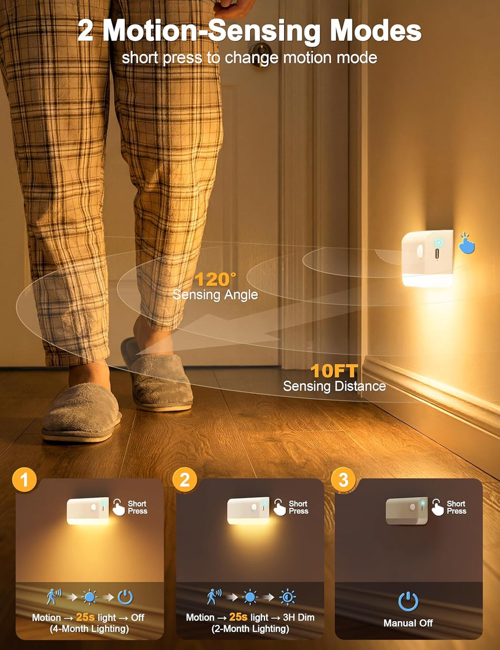 NIORSUN Motion Sensor Stair Lights Indoor, 8 Pack Rechargeable Wireless Step Lights with 3 Color Temperatures, 1200mAh Battery, Magnetic…
