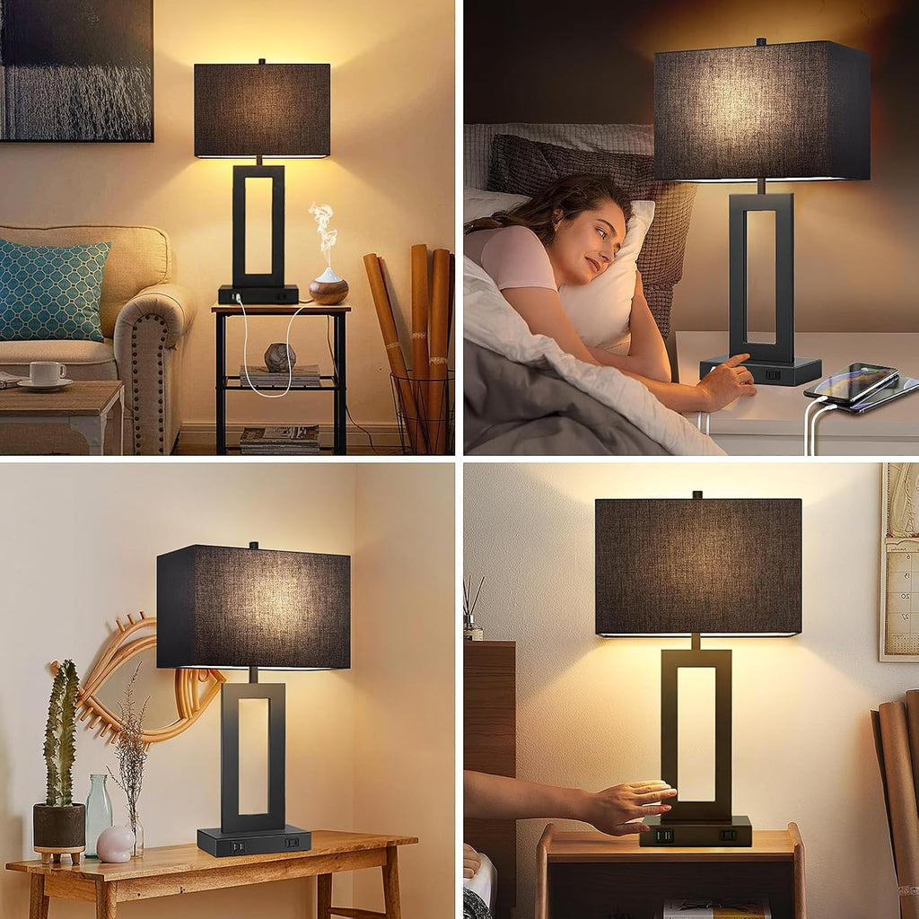 Tobusa 28’’ Tall Black Lamps for Living Rooms Set of 2, Modern Touch Control Table Lamps for Bedroom, 3 Way Dimmable Bedside Lamps with 2 U…