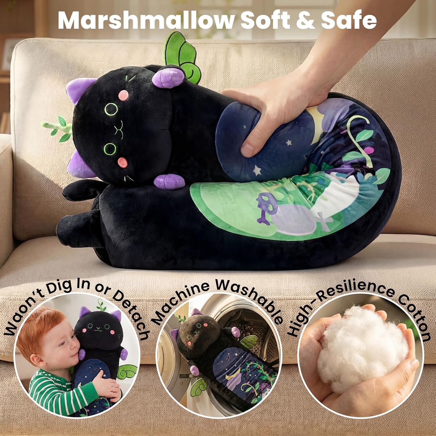 Mewaii Long Cat Plush 5 Sizes, 120% Extra Filling Giant Plushness Kids Body Pillow, Kawaii Cute Black Cat Stuffed Animals Plushies, Big…