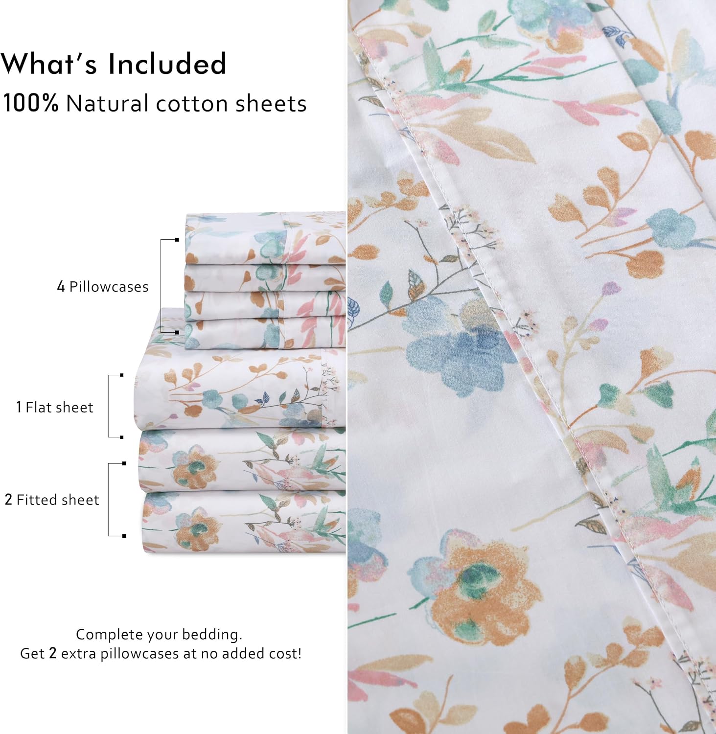 Ruvanti 100% Cotton Percale Sheets Split King Size 7 Piece Set, Cooling Bed Sheets for Hot Sleepers, Deep Pocket 16”, Breathable Lightweigh…