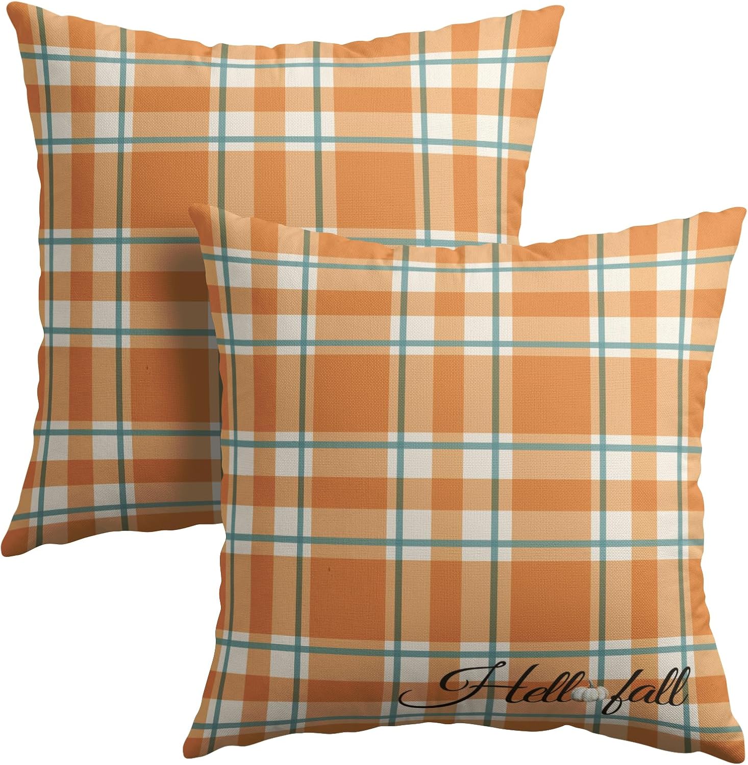 Orange Stripe Fall Throw Pillow Cover 16x16 Inch Set of 2 Hello Fall Stripes Buffalo Plaid Decorative Pillow Protector Pumpkin Autumn…