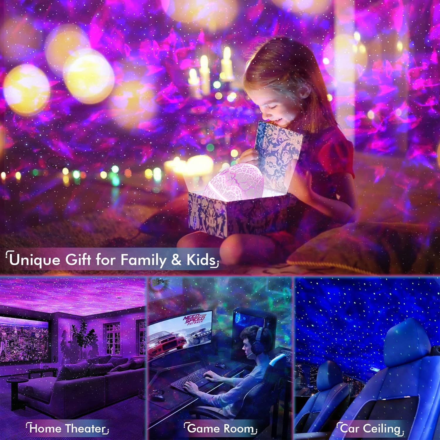 Rossetta Star Projector, Galaxy Projector for Bedroom Nebula Night Light Projector with White Noise, Bluetooth Speaker, Timer and Remote…