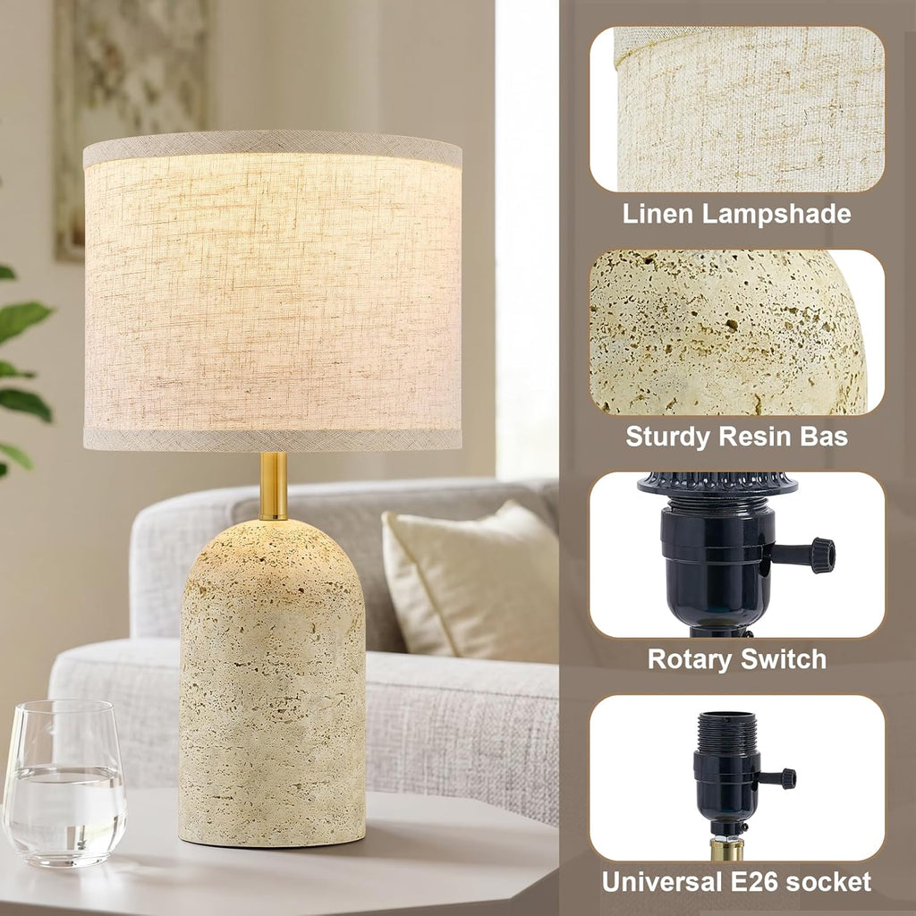 GyroVu Table Lamps Set of 2, Stone-Like Resin Bedside Lamps for Living Room Bedroom, 18" Modern End Table Desk Lamp for Nightstand…