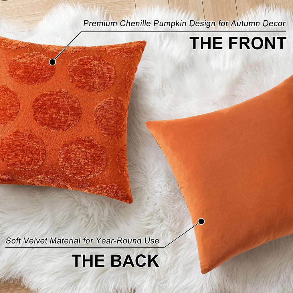 decorUhome Decorative Rust Pumpkin Thanksgiving Throw Pillow Covers 20x20 Set of 2, Soft Chenille Jacquard Farmhouse Textured Pillow…