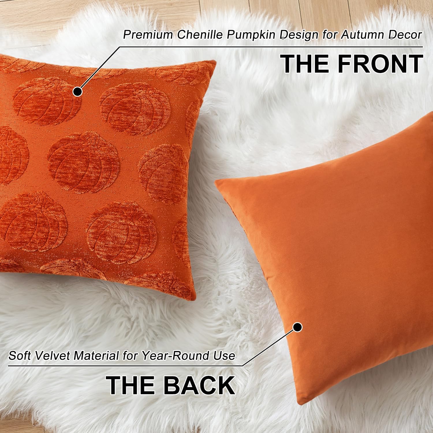 decorUhome Decorative Rust Pumpkin Thanksgiving Throw Pillow Covers 20x20 Set of 2, Soft Chenille Jacquard Farmhouse Textured Pillow…