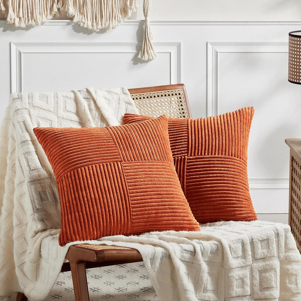 Fancy Homi 2 Packs Burnt Orange Samll Fall Decorative Throw Pillow Covers 14x14 Inch with for Couch Bed Sofa, Farmhouse Boho Home Decor…