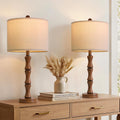 BOBOMOMO 25" Rustic Table Lamps Set of 2, Farmhouse Nightstand Lamps with Wood Grain Resin Base & Linen Shade, Standard Table Lamps for…