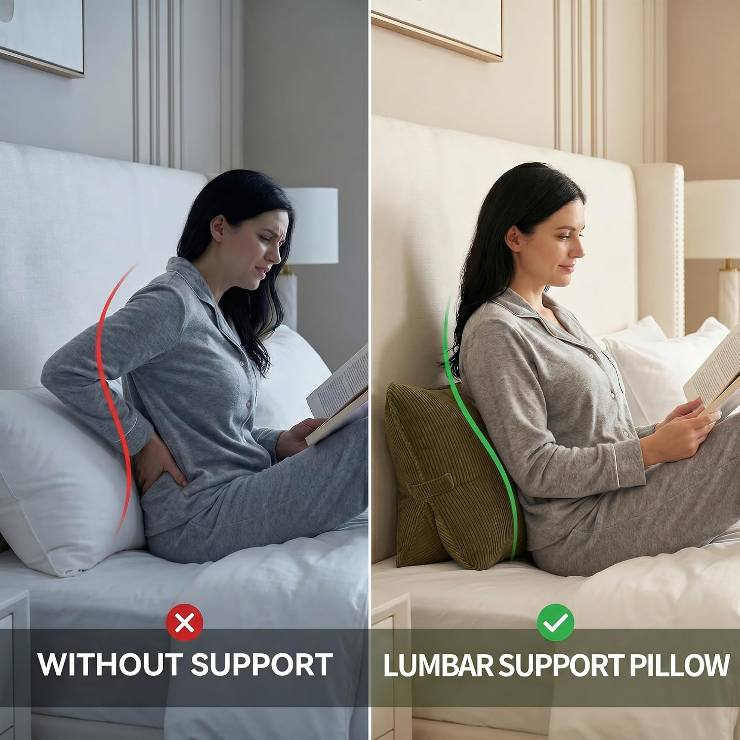Ailuteie Pat. Pend. Corduroy Triangle Back Pillow with Lumbar Support, Sitting Support Cushion for Bed or Sofa, Relaxing Backrest Pillow, M…