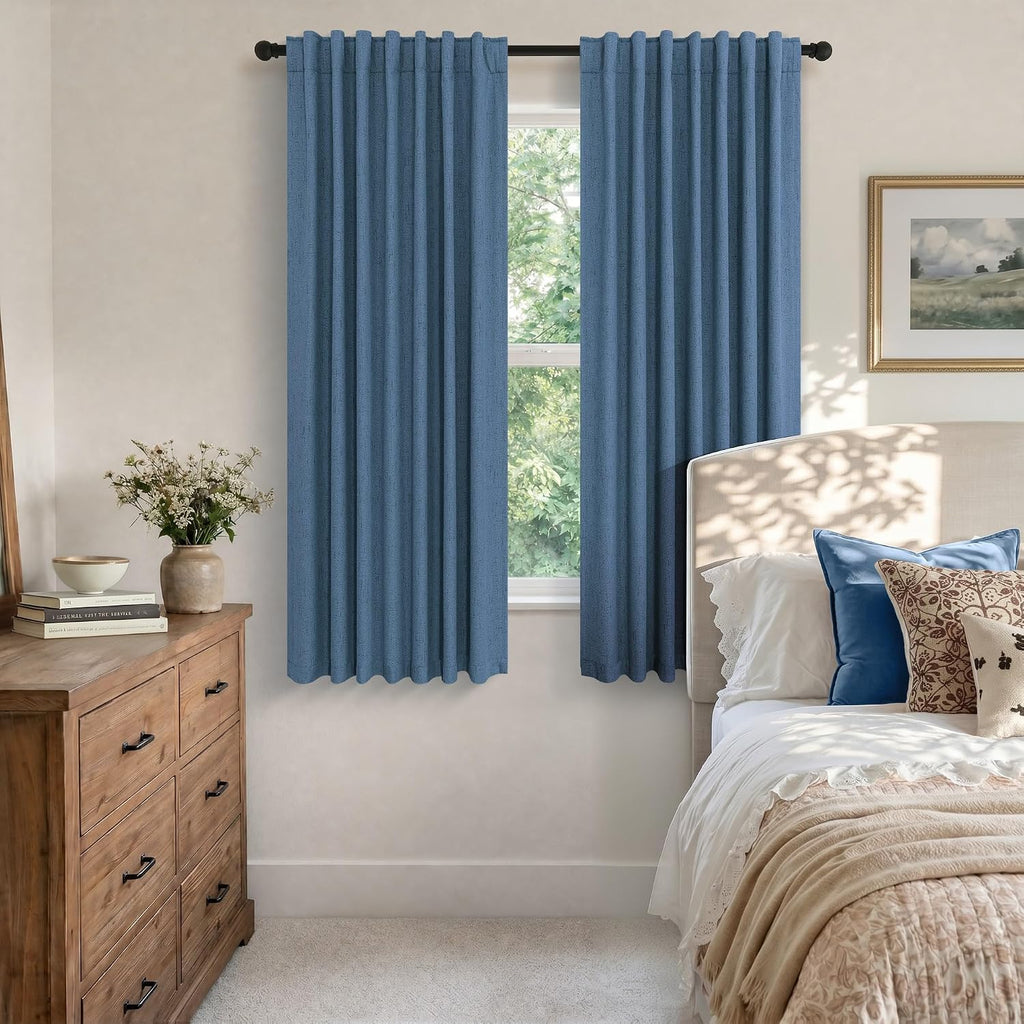 Pitalk Denim Blue Living Room Darkening Curtains 72 Inches Long 2 Panels Set Faux Linen Cute Black Out Window Drapes for Bedroom Insulated…