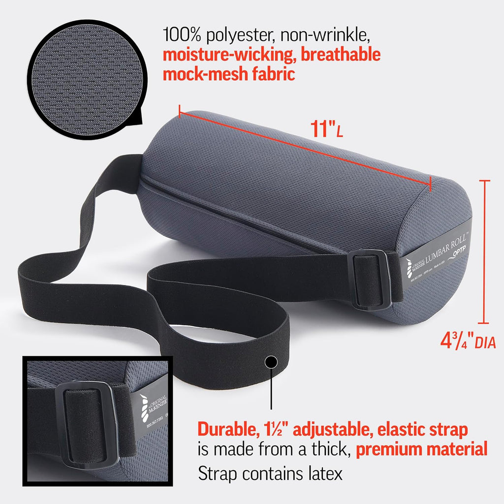 Optp The Original McKenzie Lumbar Roll – USA-Made Low Back Lumbar Support for Office Chair & Car Seat Back Support Cushion. The Preferred L…