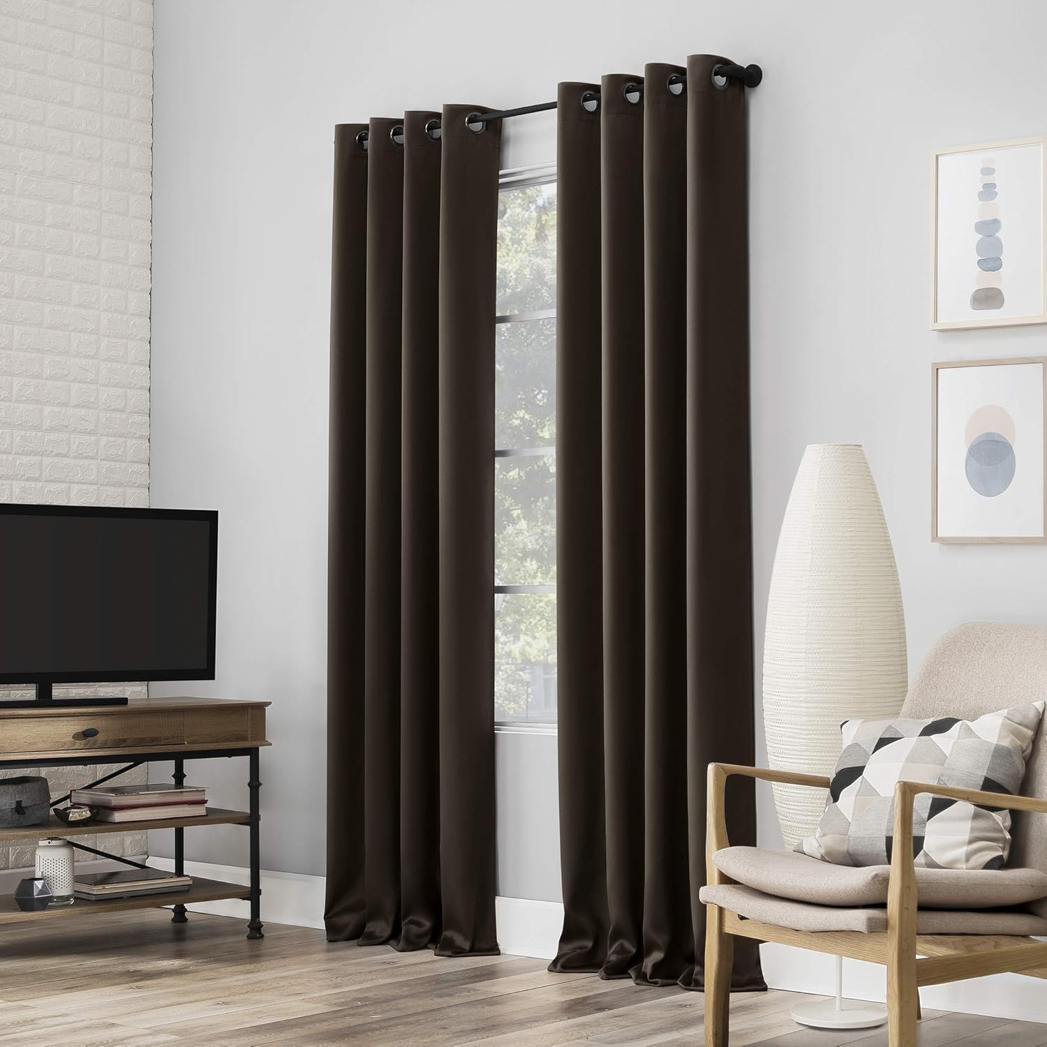 Sun Zero Nordic 2-pack Theater Grade Extreme 100% Blackout Grommet Curtain Panel Pair, 52" x 63", Cocoa Brown
