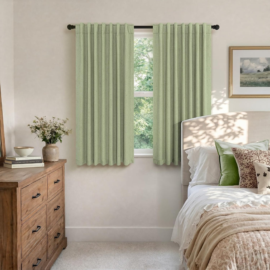 Pitalk Light Sage Blackout Curtains for Bedroom Aesthetic 54 Inch Long 2 Panel Thermal Insulated Darkening Vintage Curtains for Small Windo…