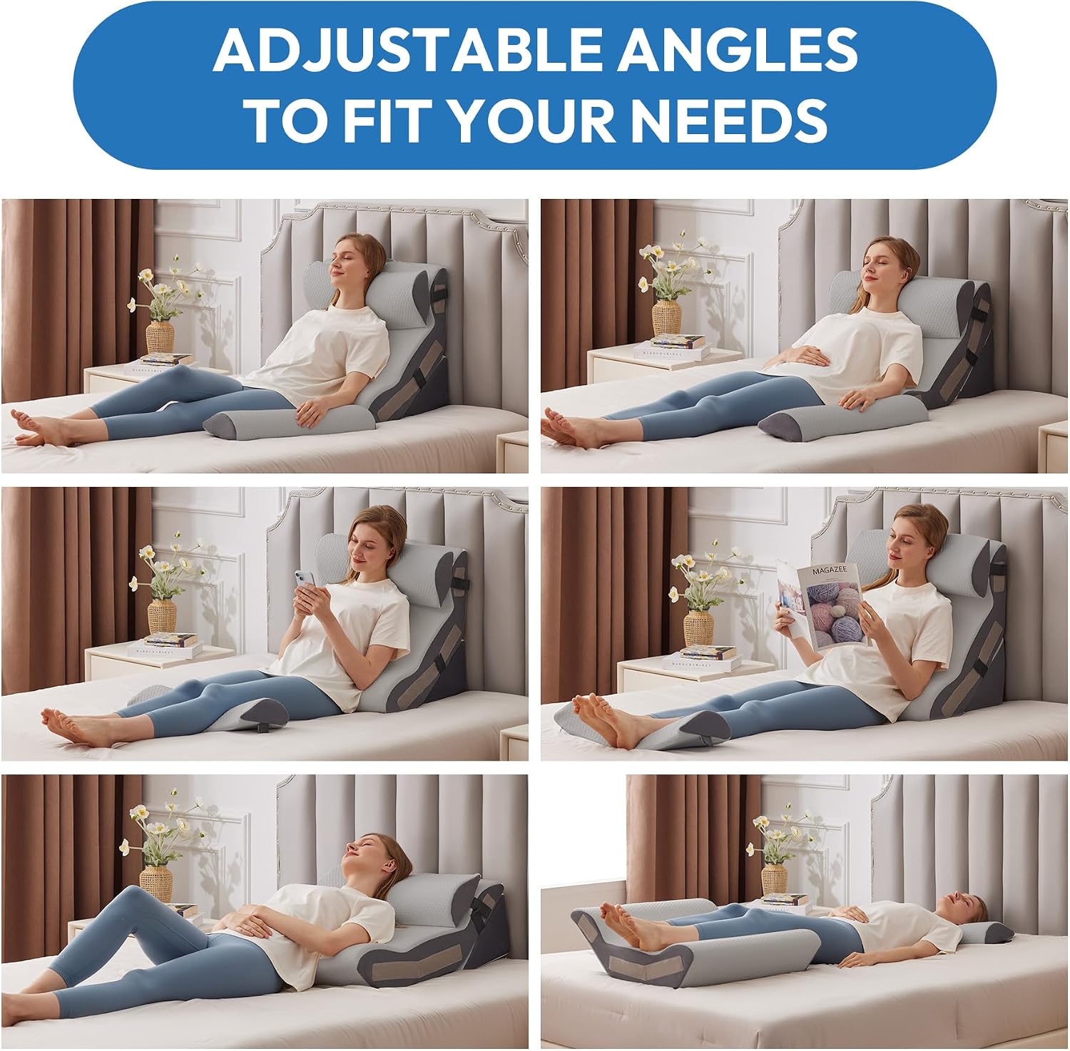 Ahpmeoa 4PCS Wedge Pillow Set for After Surgery, Back Pillow for Bed Sitting up, 10-in-1 Foam Wedge Pillow for Acid Reflux & Back, Post Su…