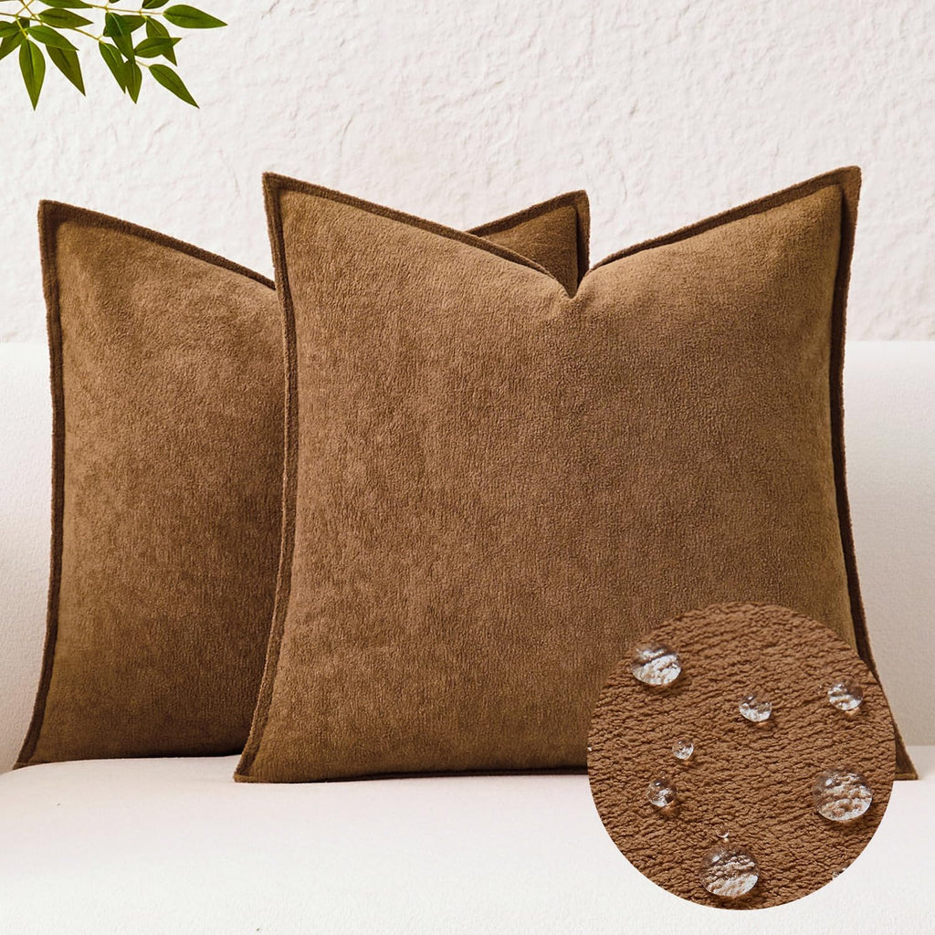 KevinTextile Kevin Textile Waterproof Decorative Pillow Covers Brown 20x20 Inch Pack of 2 Soft Boucle Textured Throw Pillowcases Elegant Ac…