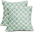Teal Floral Pillow Covers 18x18 Inch Set of 2, Vintage Flower Block Print Pattern Decorative Throw Pillowcases Outdoor Farmhouse Cushion…