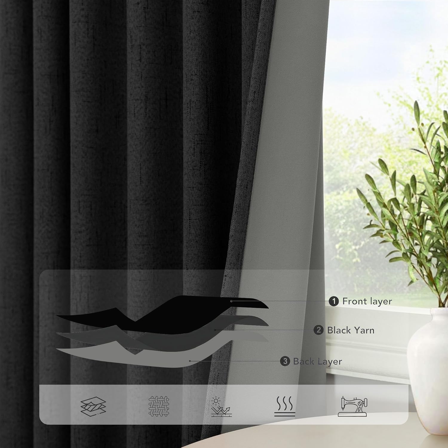 Pitalk Nursery Blackout Curtains 63 Inch Length for Bedroom 2 Panels Back Tab Pocket Heavy Thick Linen Textured Room Darkening Sound Proof…