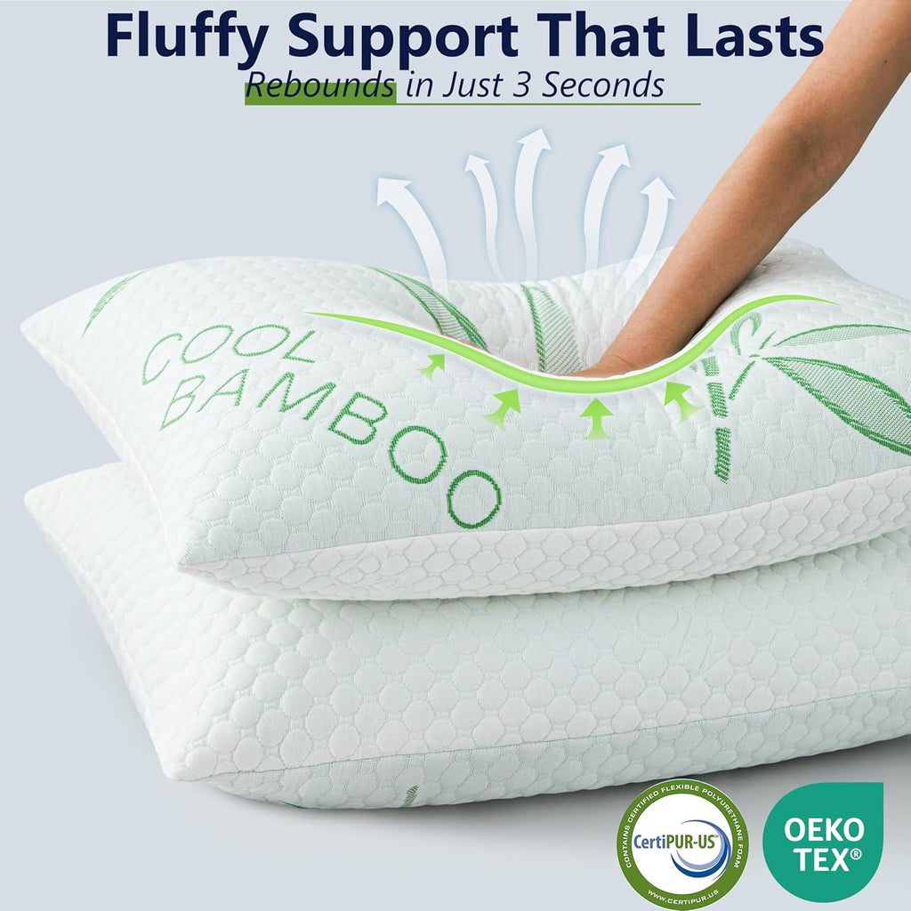 DGPEAR Cooling Pillows, Shredded Memory Foam Pillows Standard Size Set of 2 Adjustable Firm Bamboo Bed Pillows for Hot, Side, Back a…