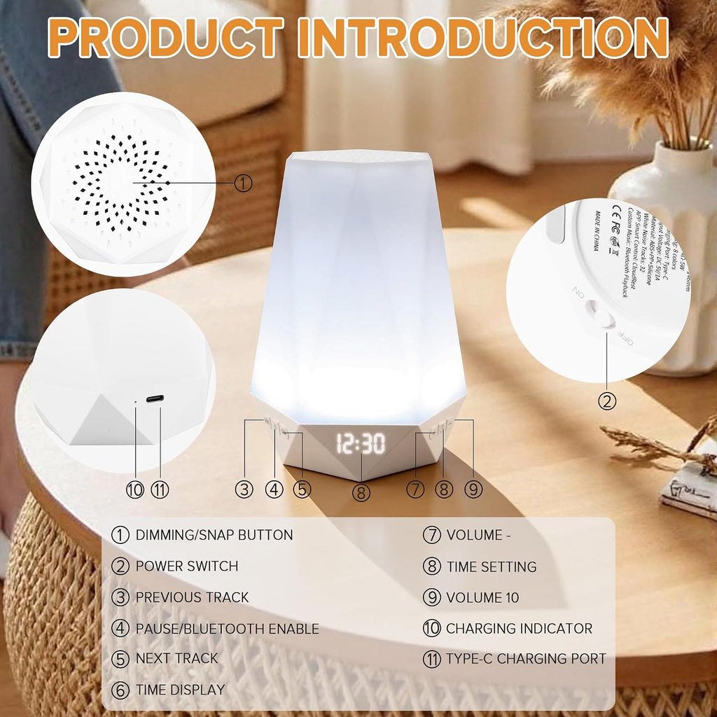 TfruKiet Sleep Sound Machines, White Noise Machine for Baby Sleeping with Night Light, Portable Sound Machine with 32 Soothing Sounds, 8 Nig…