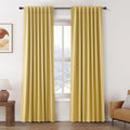 Nanspring Gold 100% Blackout Linen Curtains 84 Inch Length 2 Panels Set for Bedroom Back Tab Modern Farmhouse Decor Black Out Curtain for L…
