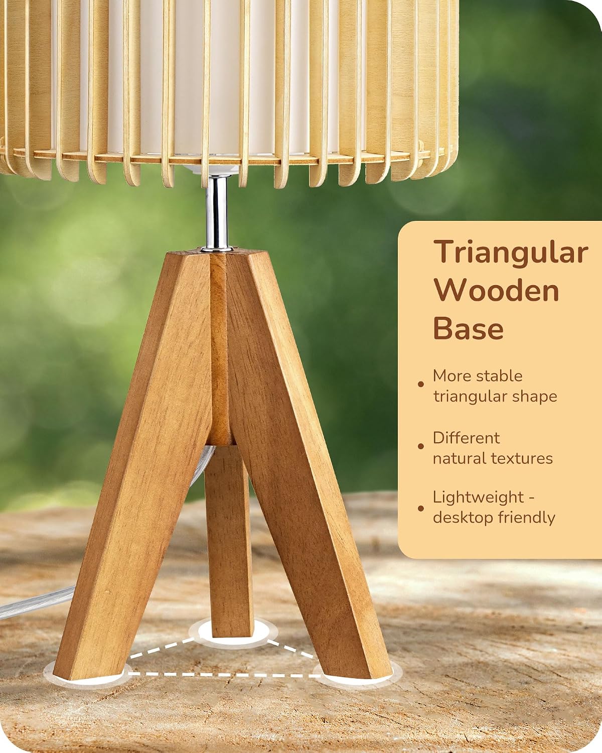 Edishine 14.17" Small Table Lamp, Wood Tripod Bedside Lamp, Natural Wood-Colored Hollow & White PVC Shade, E26 Base, Boho Nightstand Lamp f…