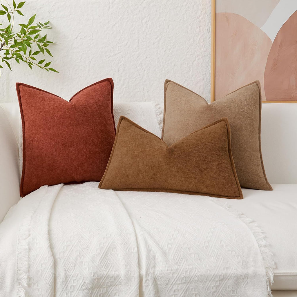 KevinTextile Kevin Textile Fall Waterproof Decorative Pillow Covers Burnt Brick 24x24 Inch Pack of 2 Soft Boucle Textured Euro Pillowcases…