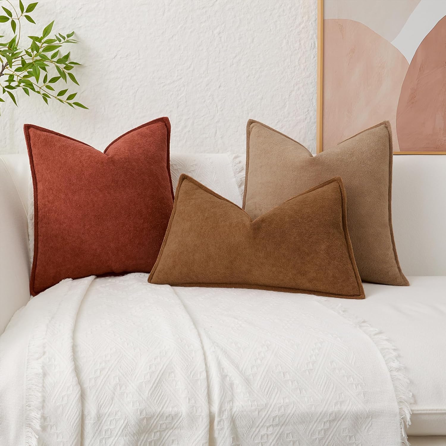 KevinTextile Kevin Textile Fall Waterproof Decorative Pillow Covers Burnt Brick 24x24 Inch Pack of 2 Soft Boucle Textured Euro Pillowcases…