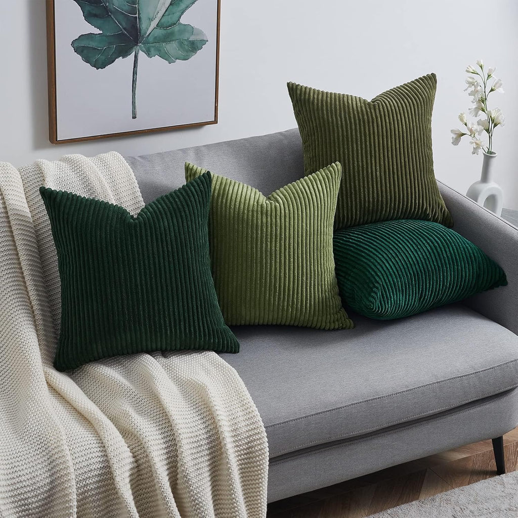 Topfinel Christmas Decorative Throw Pillow Covers Green Series, Winter Fluffy Corduroy Striped Euro Pillows Shams for Couch Bed Bedroom, West…