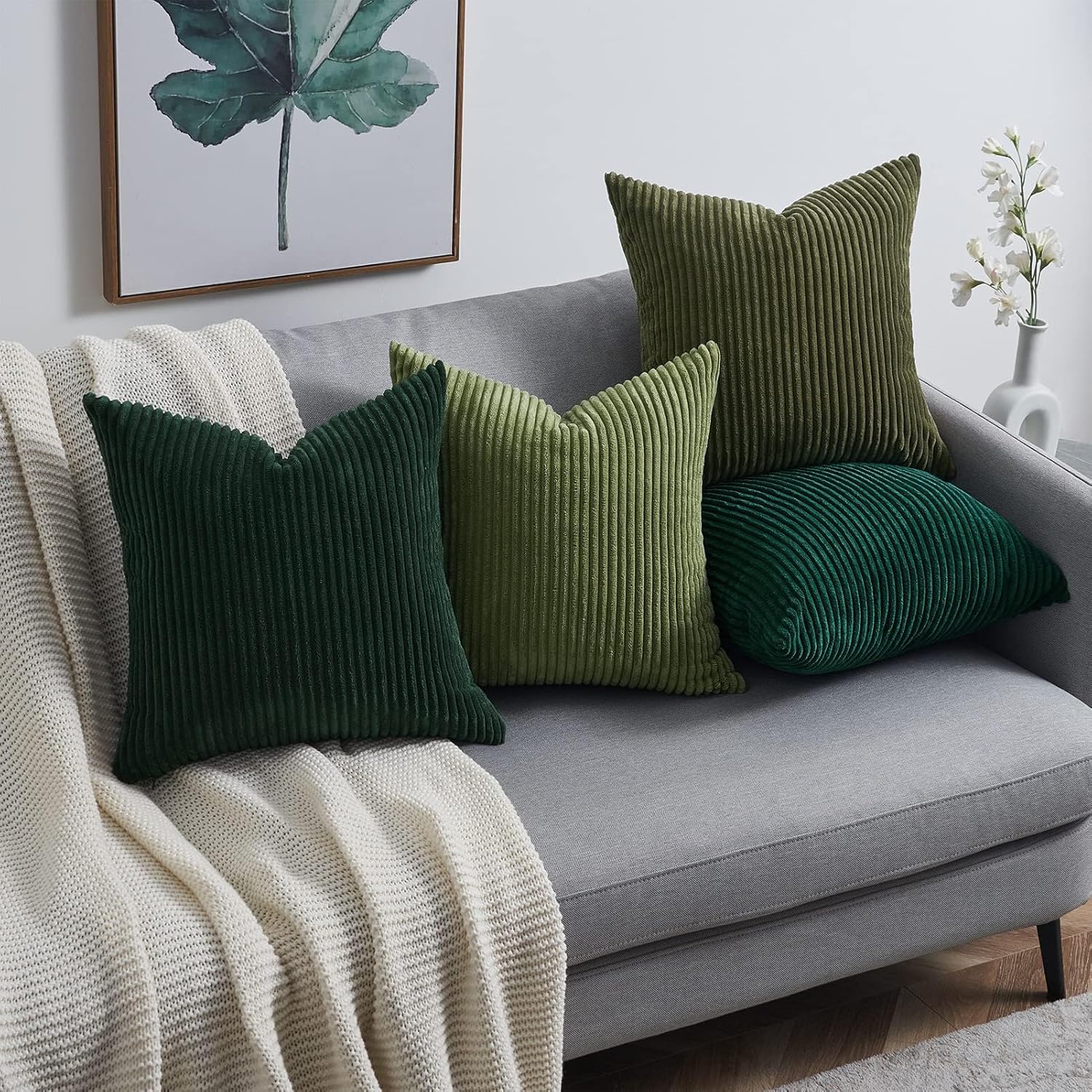 Topfinel Christmas Decorative Throw Pillow Covers Green Series, Winter Fluffy Corduroy Striped Euro Pillows Shams for Couch Bed Bedroom, West…