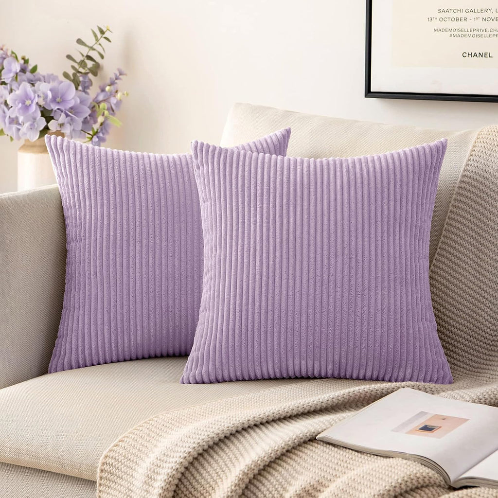 Miulee Pack of 2 Corduroy Pillow Covers Soft Solid Cushion Cases Decorative Boho Square Throw Pillow Covers Lavender Neutral Pillowcases fo…