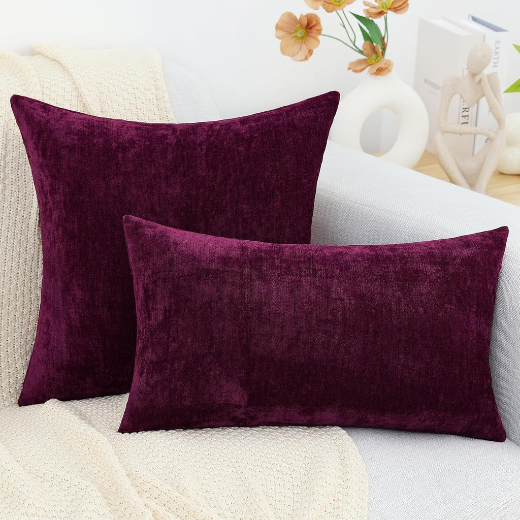 decorUhome Chenille Burgundy Throw Pillow Covers 22x22 Inch Set of 2, Decorative Soft Couch Pillow Covers Solid Dyed Accent Farmhouse Neutr…