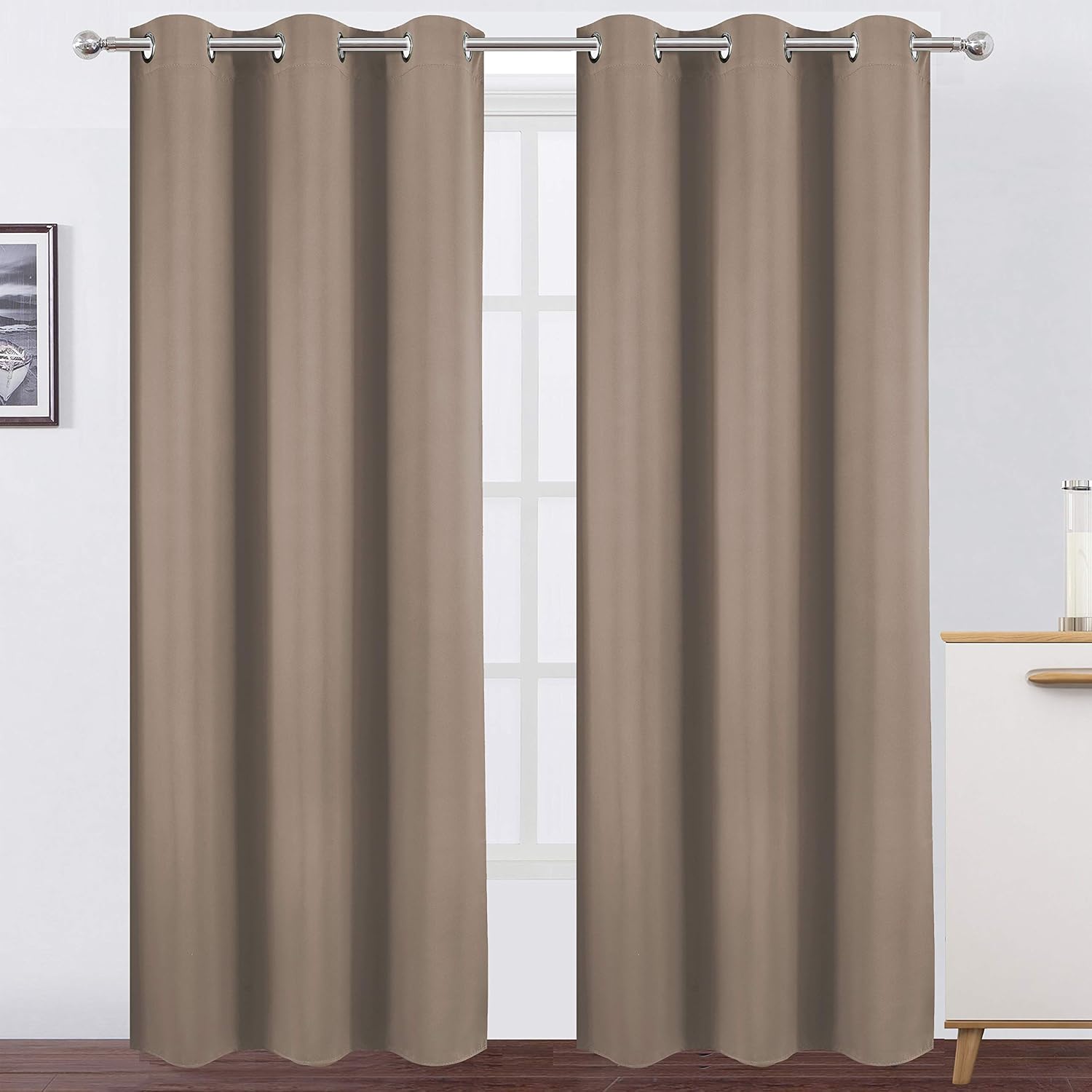 Lemomo Cappuccino Thermal Blackout Curtains/42 x 84 Inch/Set of 2 Panels Room Darkening Curtains for Bedroom 84 Inch silver