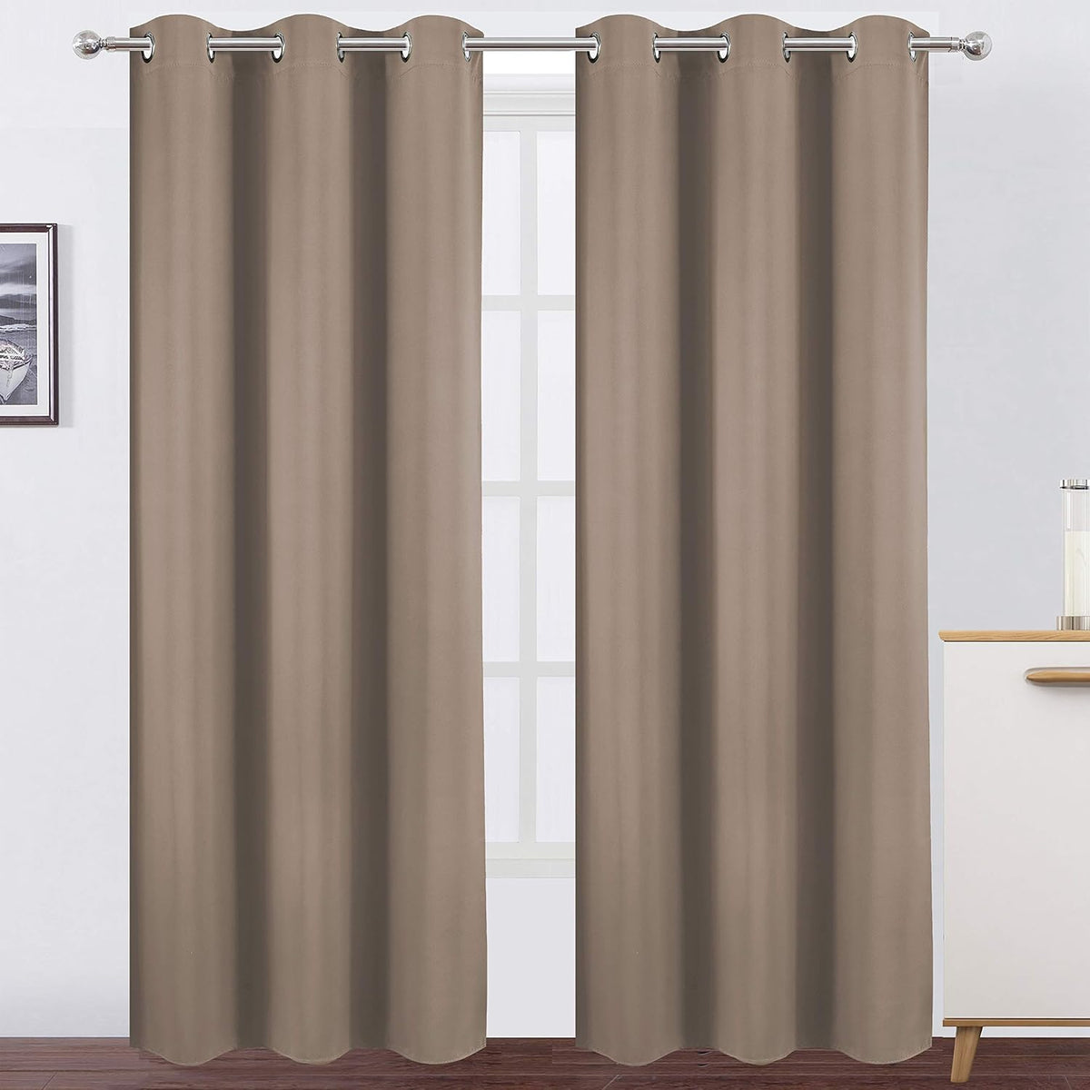 Lemomo Cappuccino Thermal Blackout Curtains/38 x 84 Inch/Set of 2 Panels Room Darkening Curtains for Bedroom 84 Inch silver