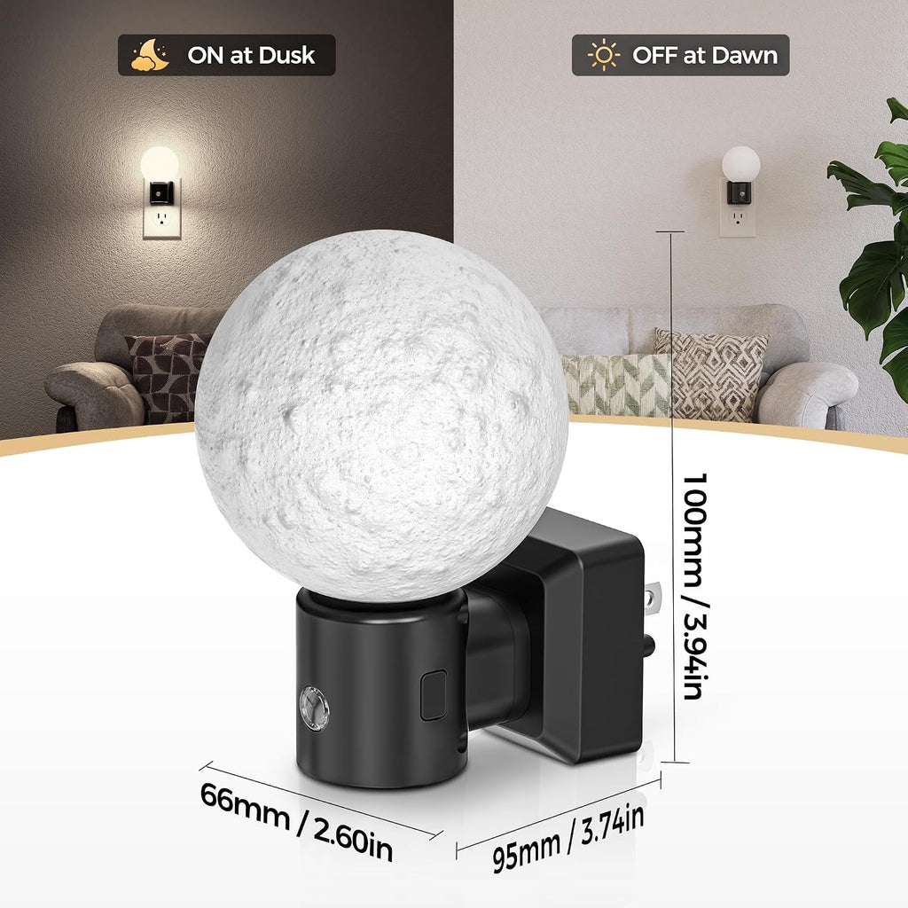 DORESshop Moon Night Light, Night Lights Plug into Wall, Dusk-to-Dawn Sensor, 3D Design 5000K Daylight White, Dimmable Nightlights Indoor…