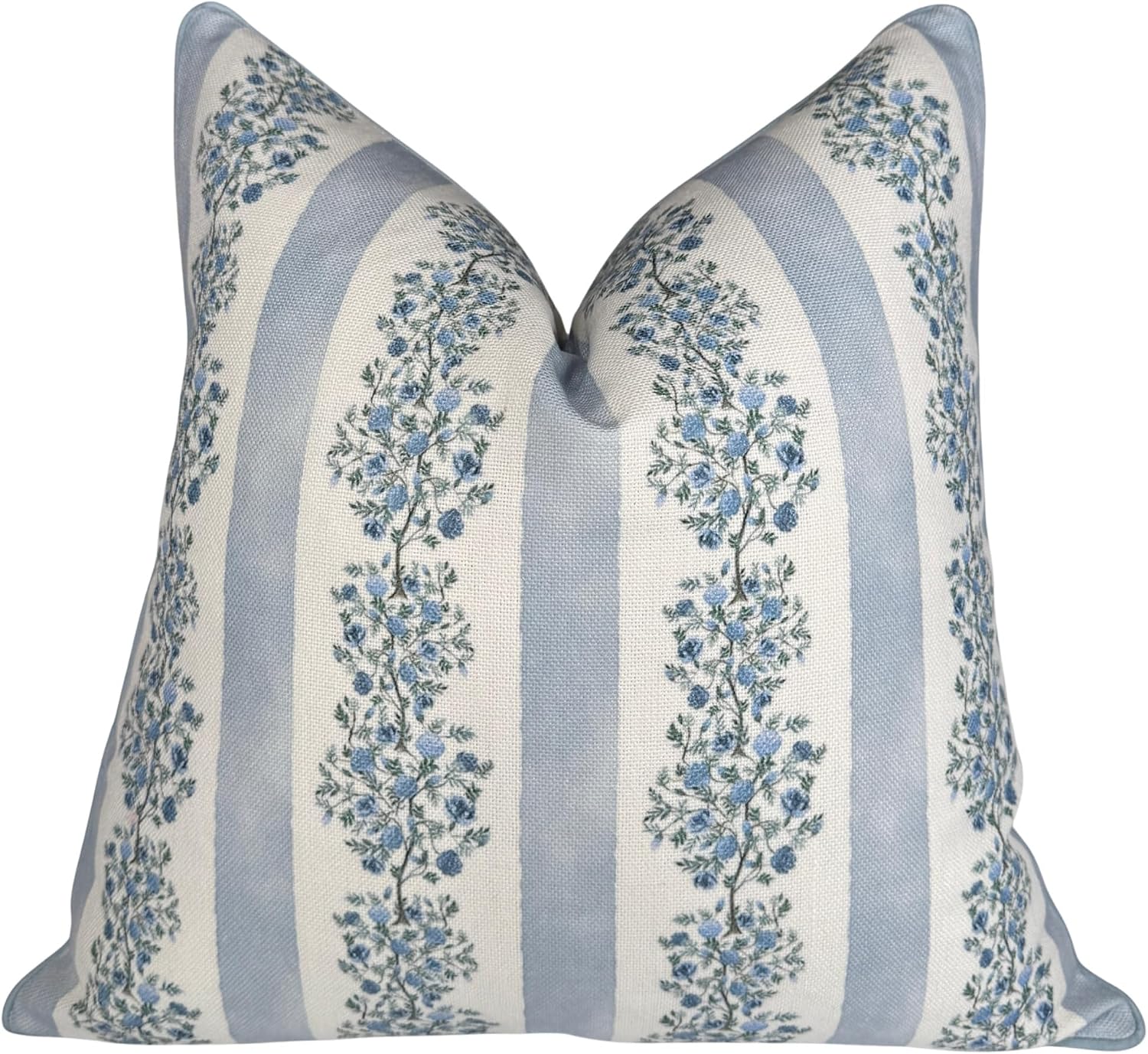 Jillien Harbor “The Juliet” Floral Block Print Pillow Cover – Soft Blue and Off-White Decorative Throw Pillow Cover – Grandmillennial…
