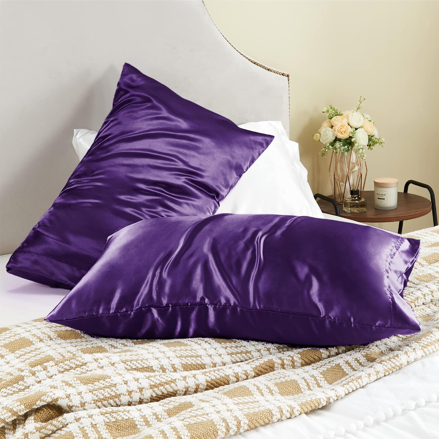 Bedelite Satin Pillowcase for Hair and Skin, Super Soft and Cooling Similar to Silk Pillow Cases 2 Pack with Envelope Closure, Gift for Wom…