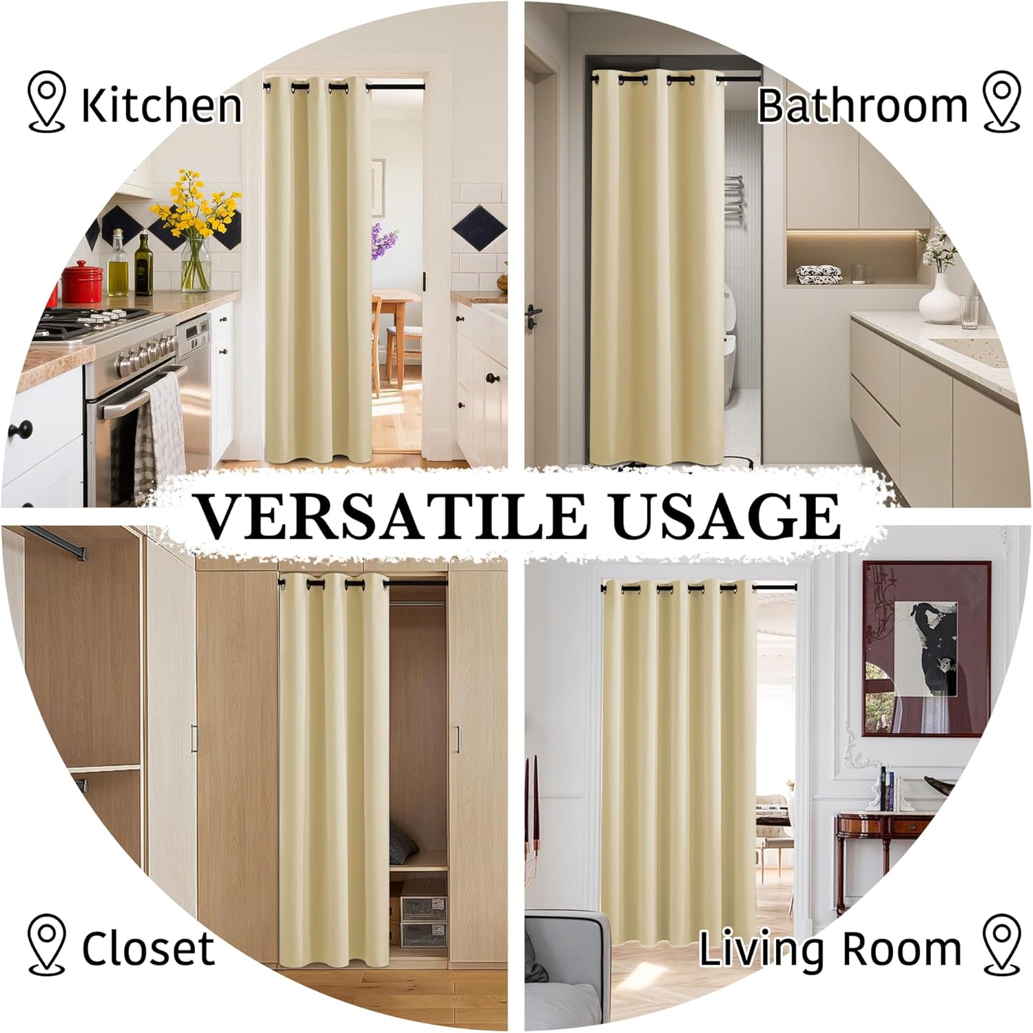 Rybhome RYB HOME 100% Blackout Doorway Curtains, Closet Curtain for Open Closet, Privacy Room Divider Drape for Bedroom/Temporary Door, 1 P…