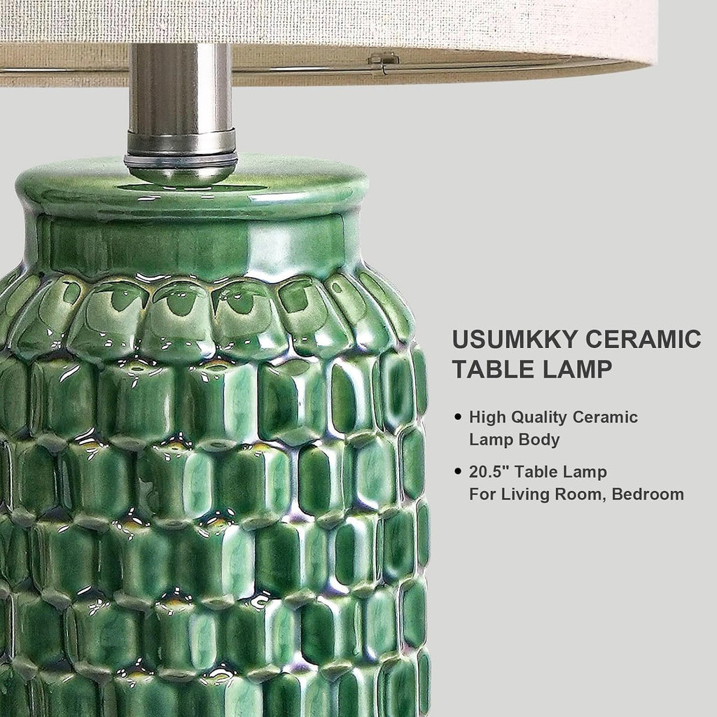 USumkky 20.5" Ceramic Table Lamps Set of 2 - Modern Farmhouse & Boho Style, Bedside Nightstand Lamps for Bedroom, Living Room End Table…