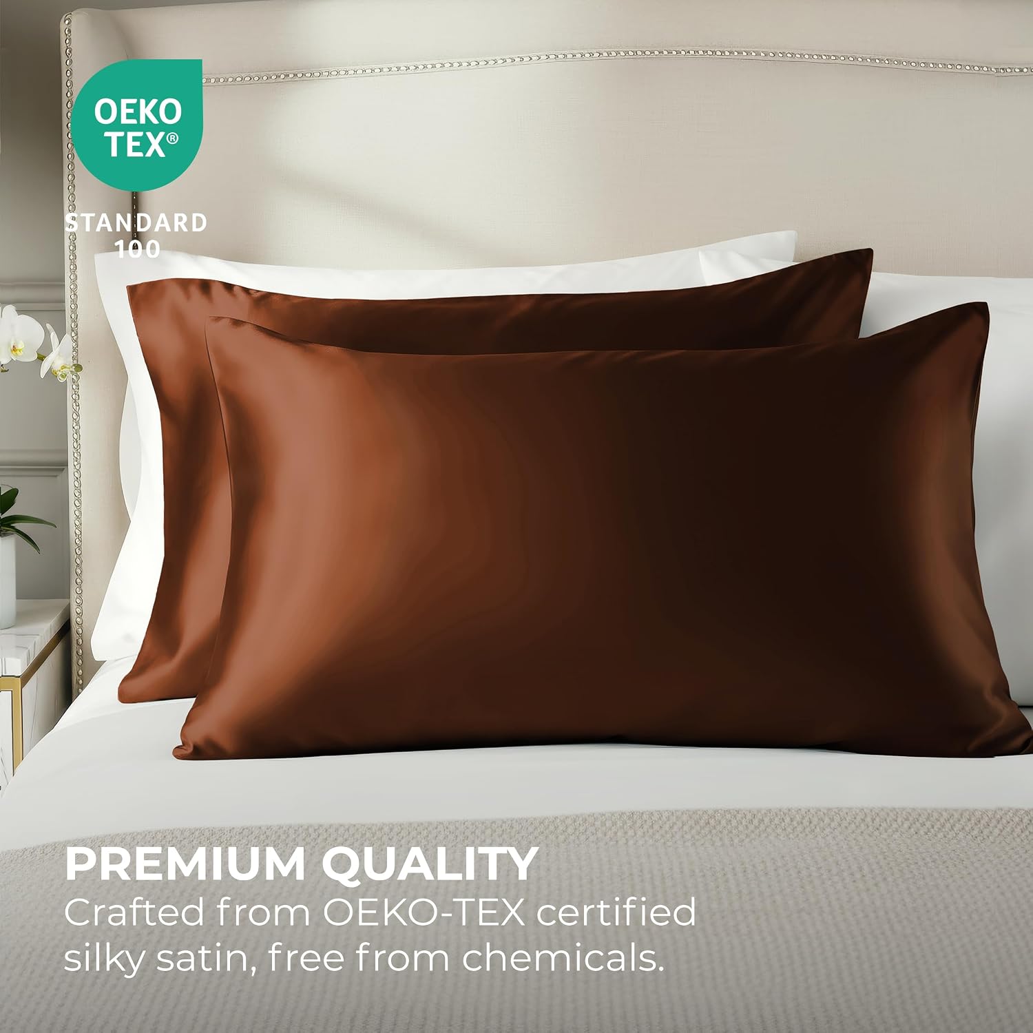 PureBedding Pure Bedding Satin Pillowcase 2 Pack - Queen Size (20"x30", Brown) - Silky Pillow Cases for Hair and Skin - Satin Pillow Covers…