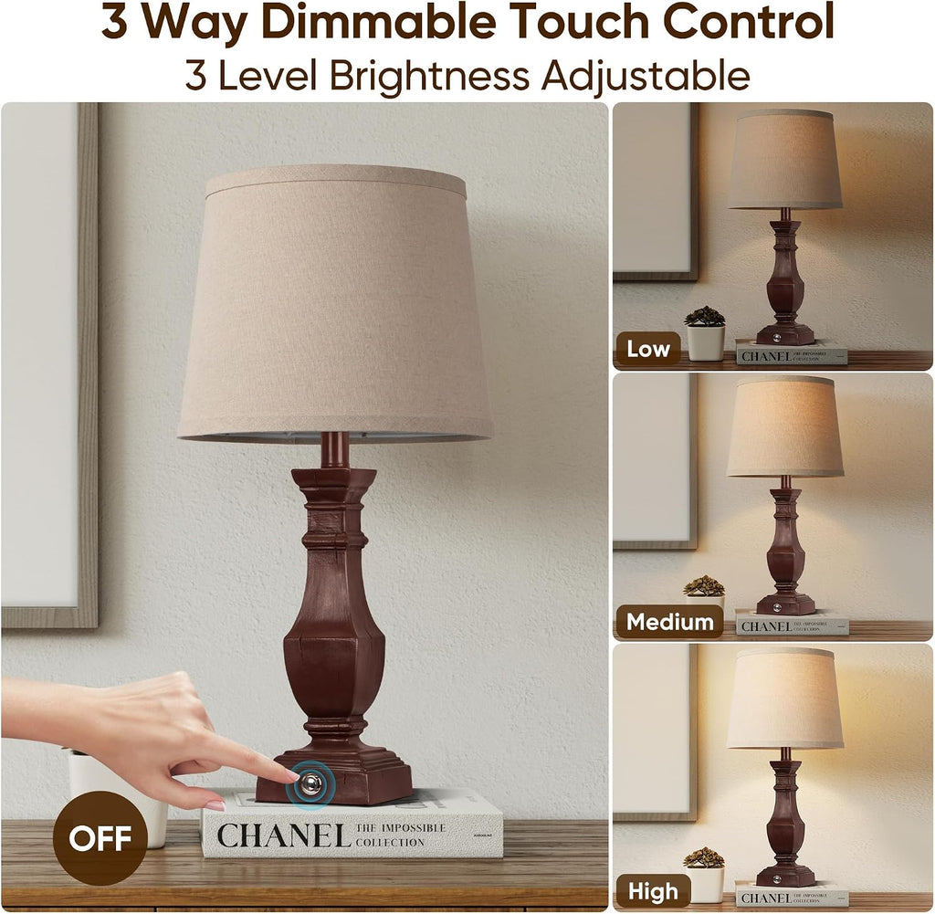 ROTTOGOON Dimmable Table Lamps Set of 2, Rustic Farmhouse Table Lamps for Living Room Bedroom, Bedside Desk Lamps for end Tables, Touch…