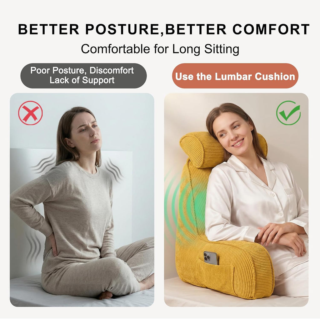 Ailuteie Reading Pillow for Sitting Up in Bed, Backrest Cushion with Arms, Corduroy Support Pillow with Side Pockets & Washable Cover, for…