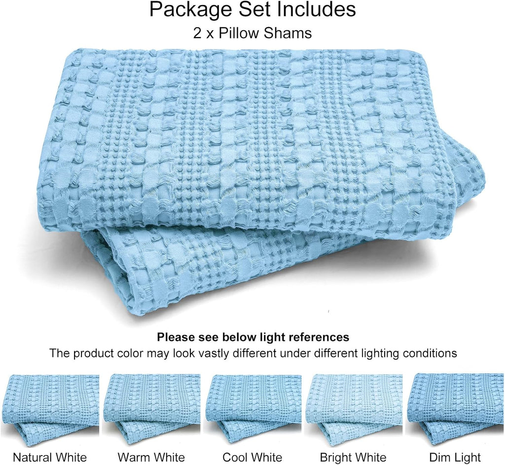 Phf Waffle Weave Pillow Shams Queen Size, 2 Pack 100% Cotton Pillowcases 20" x 30", No Insert, Soft & Breathable Aesthetic Woven Pillow Cas…