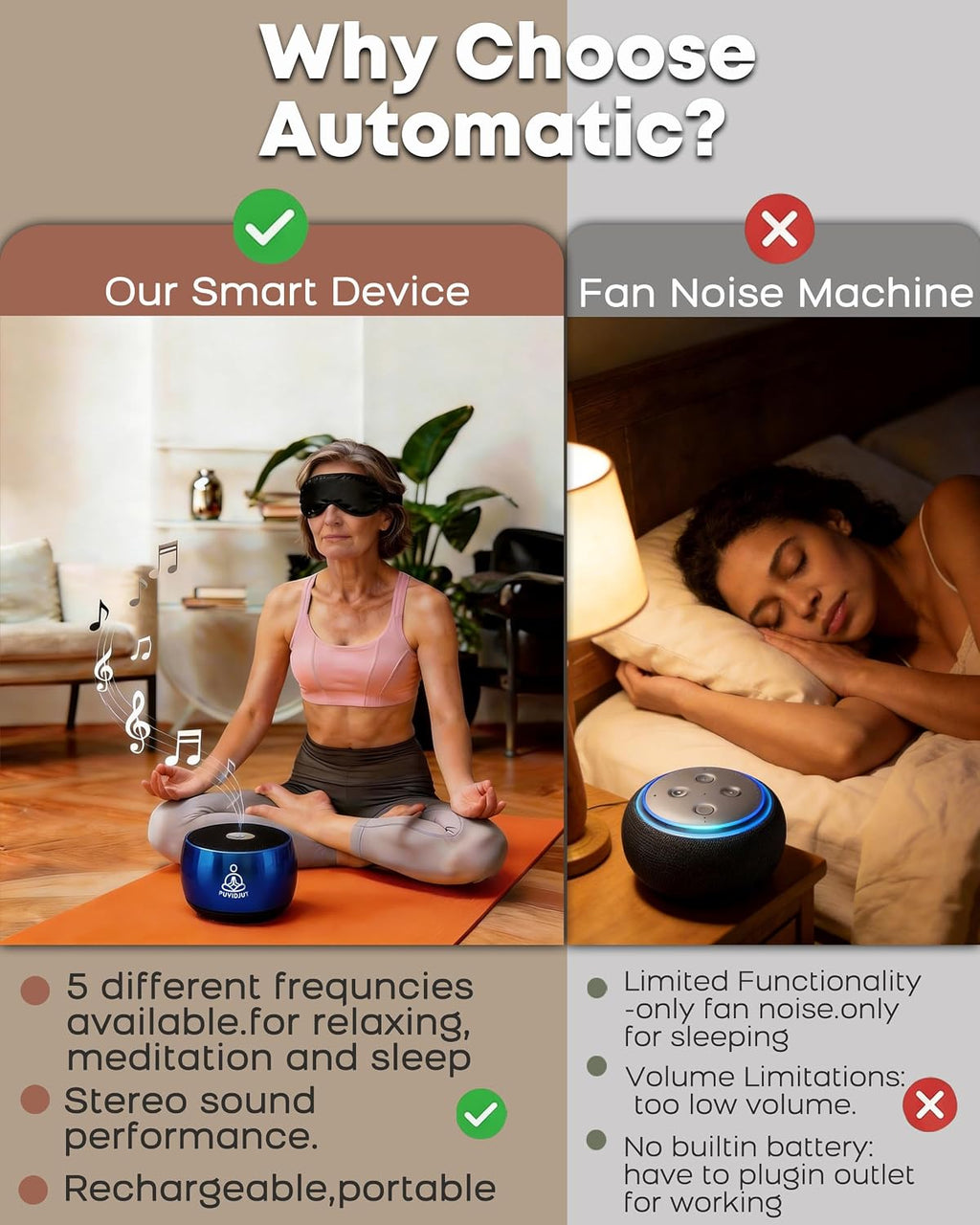 Puvidjutmeditationmachine Sound Machine for Sleep, PUVIDJUT M3 Pure Frequencies & Singing Bowl Tone, Cordless Non-White Noise s for…