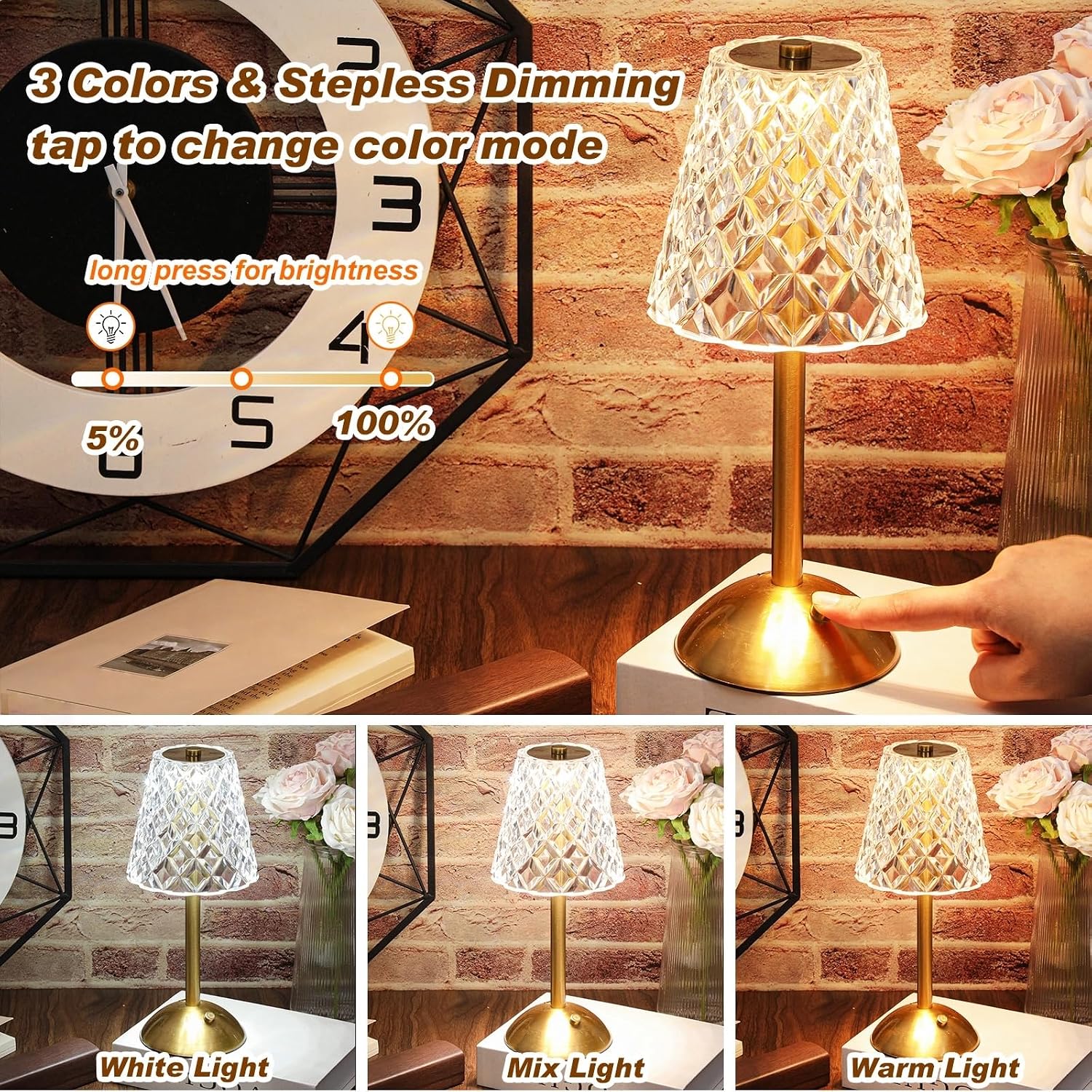 Liliful 2 Pcs Cordless Table Lamp Rechargeable Touch LED Small Gold Portable Battery Operated USB-c Desk Lamp 3 Color Dimmable for…