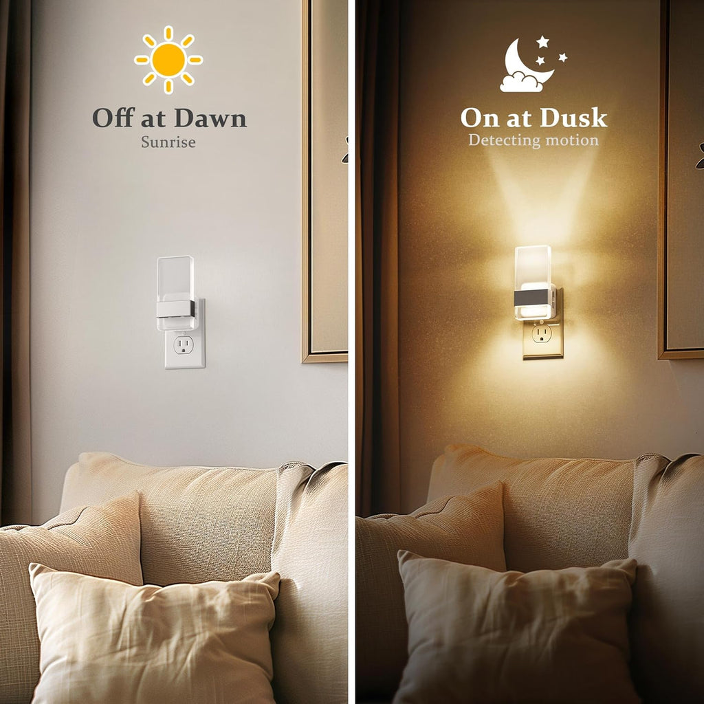 JandCase Night Lights Plug into Wall, Dusk to Dawn Sensor, 3000K Soft White LED, Acrylic Design, 0-100lm Adjustable Brightness, for…